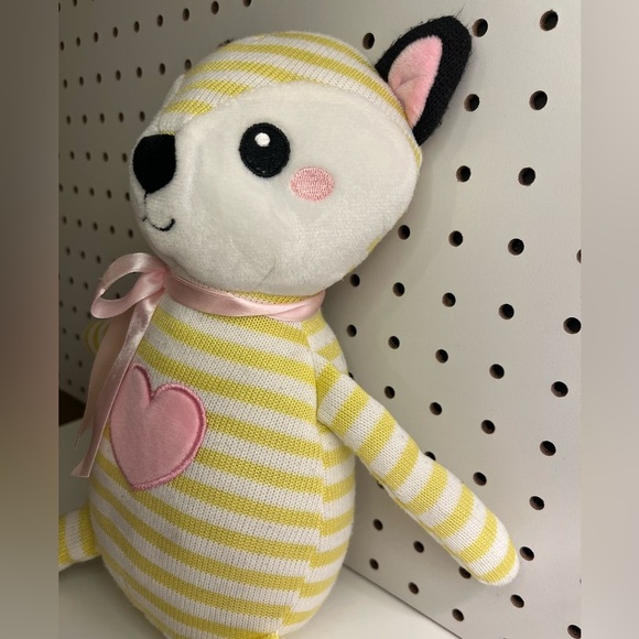 Parkway Striped Yellow and White Knit Fox Plush Stuffed Toy Pink Heart Bow 15" - Picture 7 of 16